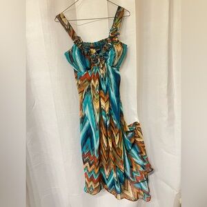 Urban Boho Aztec v neck ruffle high low dress beach cruise wedding date dress